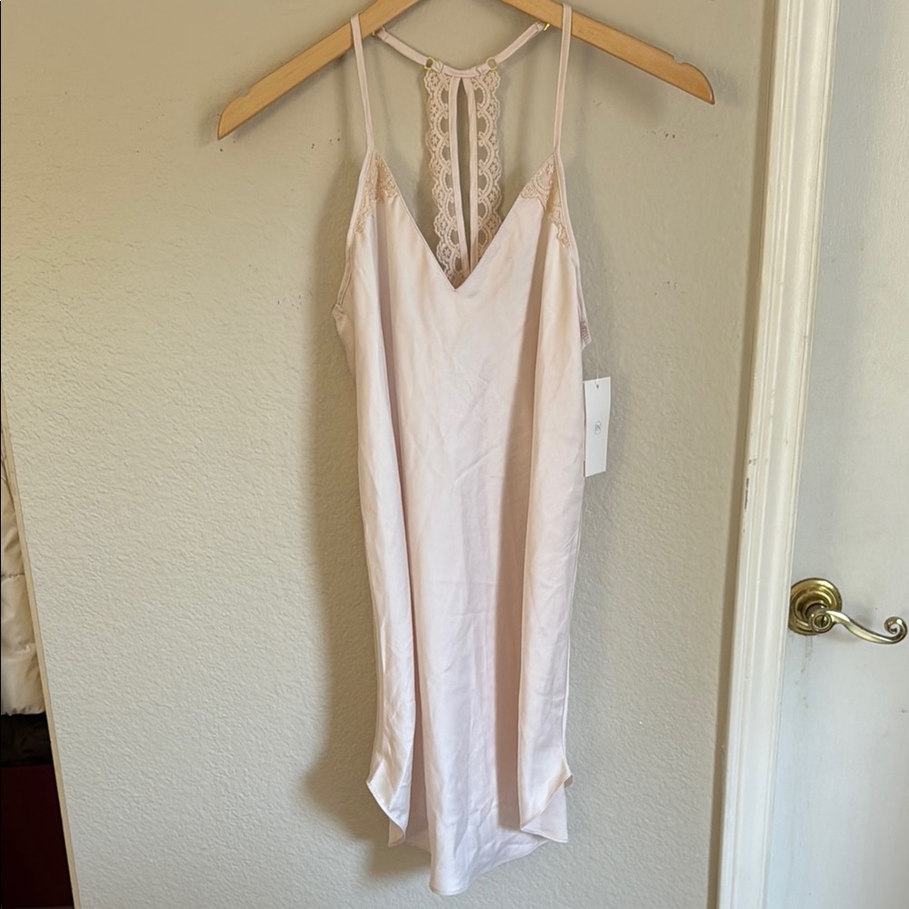 NWT Flora Nikrooz Elegant Lace-Trimmed Slip Dress in Soft Pink